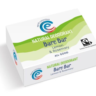 The Bare Bar Deodorante Solido Naturale Limone e Rosmarino 90g Cruelty-Free, Vegan, Plastic-Free
