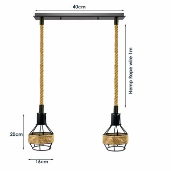 Plafonnier en chanvre en métal industriel suspendu à 2 têtes vintage ~ 4103 4