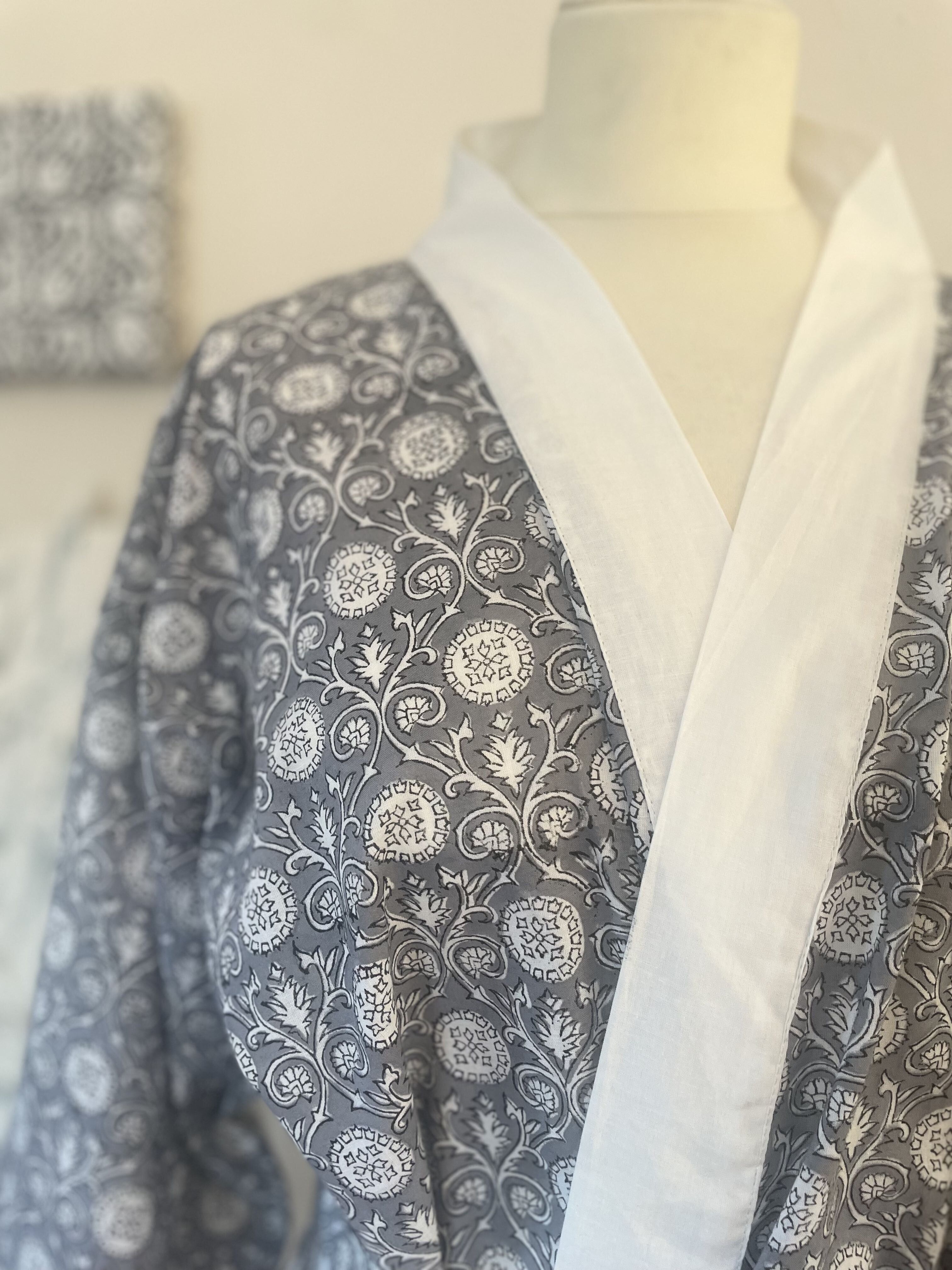 Kimono in cotone con stampa a blocchi