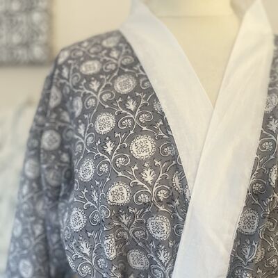 Kimono de gasa de algodón con estampado de bloques