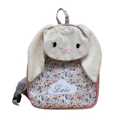 Rabbit pink backpack and mustard flowers