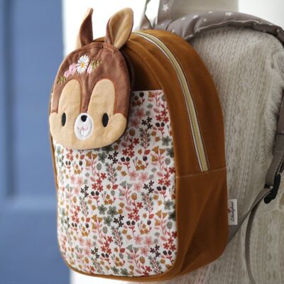 Caramel squirrel and tea flowers backpack