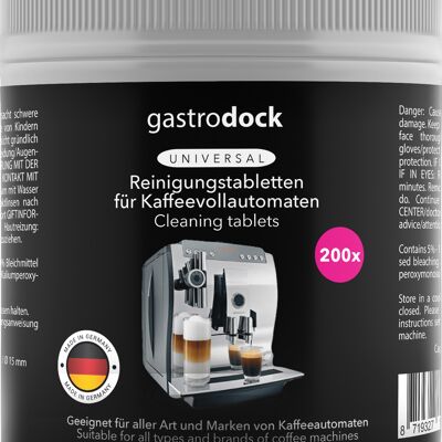 Pastillas limpiadoras para cafeteras totalmente automáticas [200 x 2g] MADE IN GERMANY - pastillas limpiadoras para cafeteras - compatibles con Siemens, Jura, Krups, Bosch, Miele, Melitta, WMF - quitagrasas de café