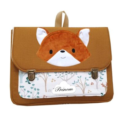 Plush brown caramel fox and forest satchel