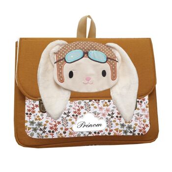 Cartables lapins - Lapin aviateur caramel et fleurs thé