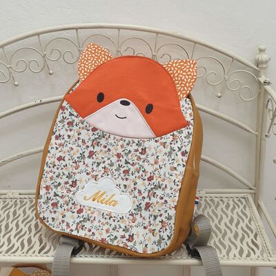Red fox backpack - Mustard and honey flowers