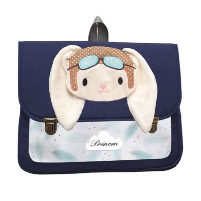 Navy blue and feathers aviator rabbit satchel
