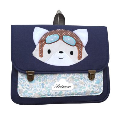 Cartable renard aviateur Bleu marine et Liberty bleu