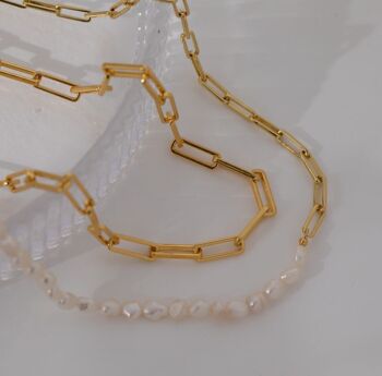Chaîne de mélange de perles et de maillons dorés (plaqué or 18 carats) 1