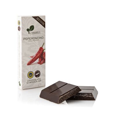 Ciokarrua | Chocolat de Modica Peperoncino IGP | Chocolat cru transformé Modica | Barre de chocolat sans lactose | Chocolat 1 Barre - 100 Grammes