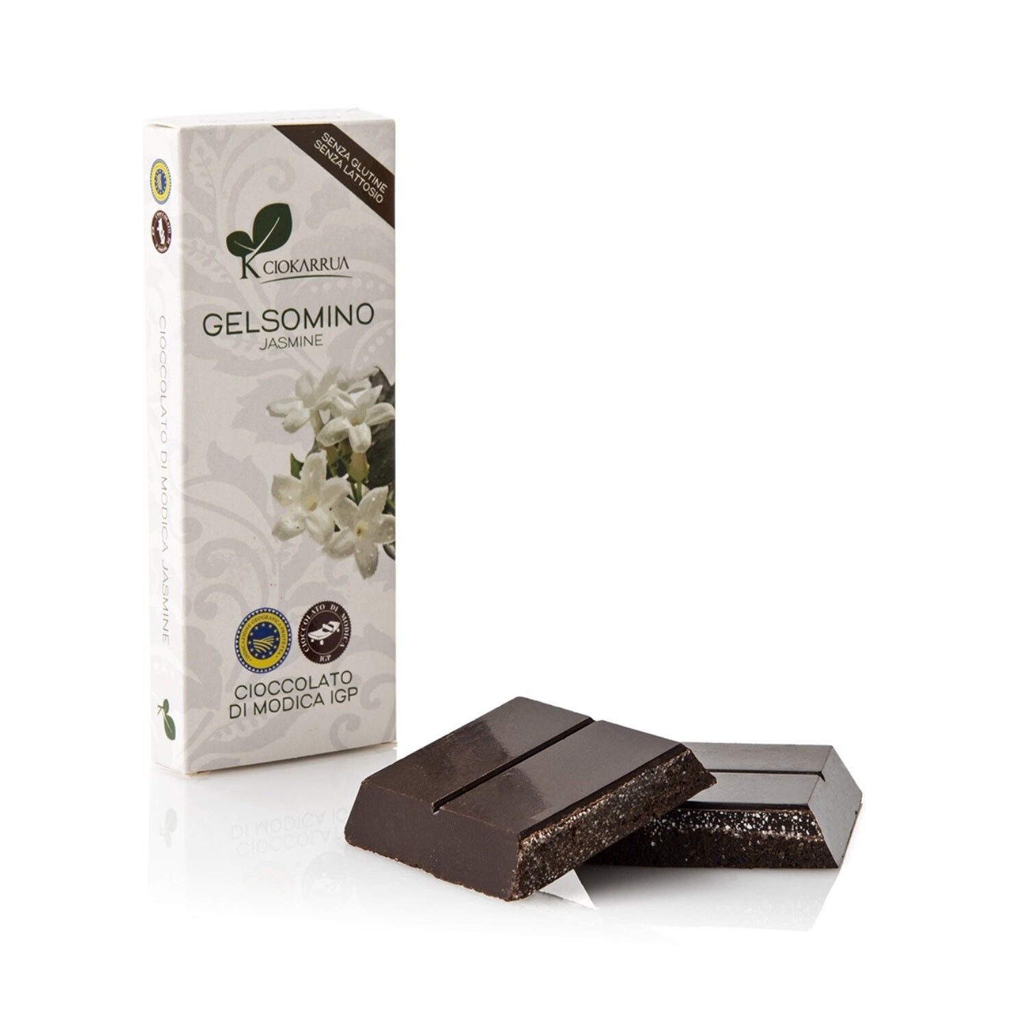 Ciokarrua | Gelsomino Cioccolato di Modica | Cioccolato Crudo Lavorato Modica IGP | Barretta di cioccolato senza lattosio | Cioccolato 1 Tavoletta - 100 Grammi