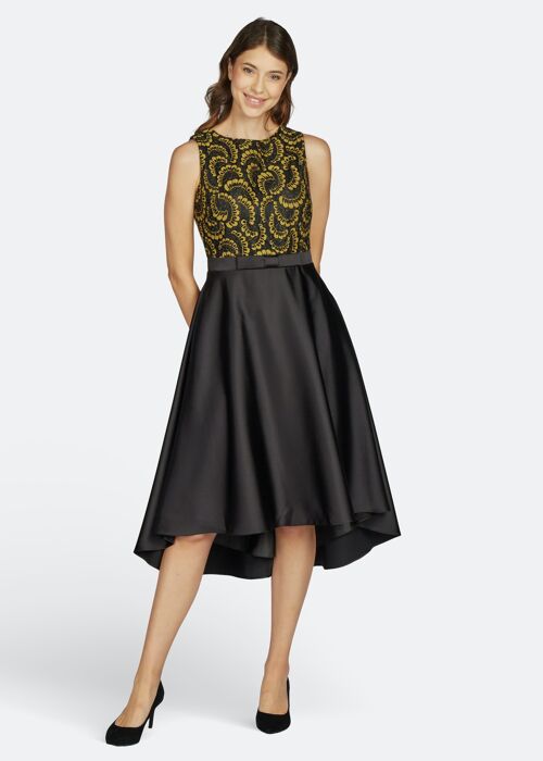 MIDI SATIN LACE DRESS - BLACK