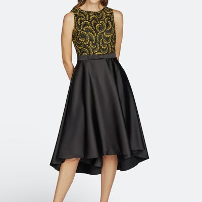 MIDI SATIN LACE DRESS - BLACK