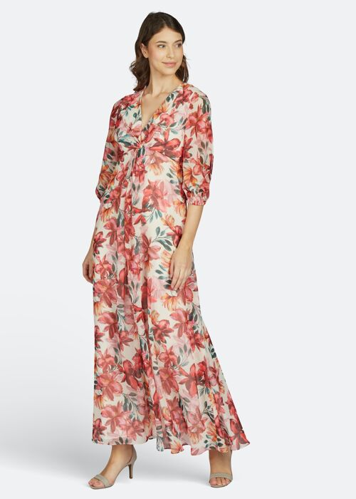 FLORAL MAXI CHIFFON DRESS - MULTI RED