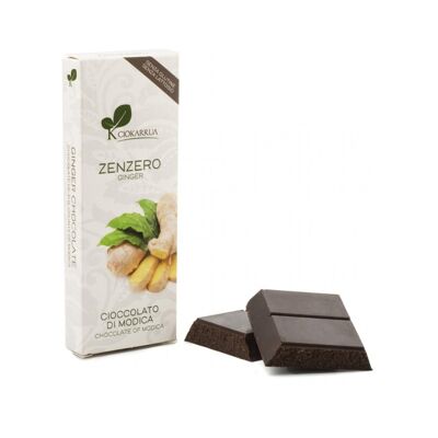 Ciokarrua | Modica Schokoladen-Ingwer - 1 x 100 Gr | Roh verarbeitete Schokolade aus Modica | Schokoladenriegel