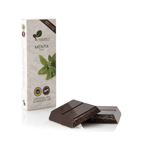 Ciokarrua | Cioccolato Di Modica Alla Menta - 100 Gr | Tavoletta di cioccolato crudo | Cioccolato senza glutine e senza lattosio