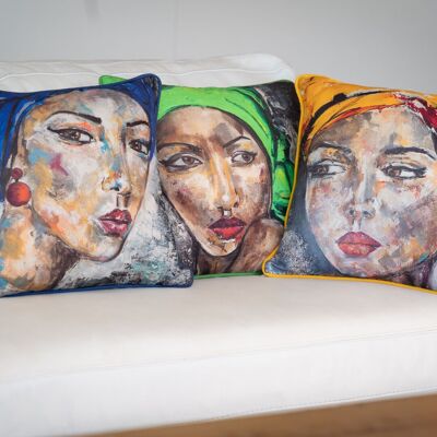Natural bohemian cushions "LES FEMMES TURBANS", cotton, linen, eco-responsible, made in France