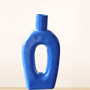 Vase artisanal longiligne, éco-responsable, céramique, vert et bleu 1