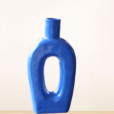 Vase artisanal longiligne, éco-responsable, céramique, vert et bleu