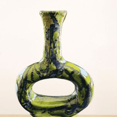 Vase artisanal marocain, éco-responsable, céramique vert et noir