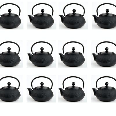 Pack 12 black enameled teapots, capacity 0.30 L.