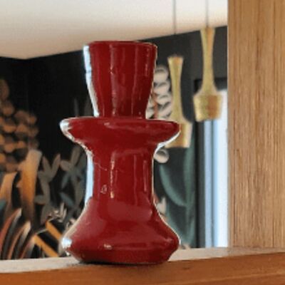 Small Moroccan craft candle holder, eco-responsible, red and black ceramic