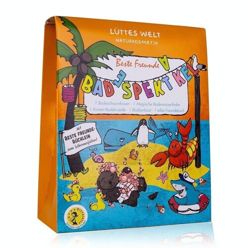 Spectacle de bain Lüttes Welt BEST FRIENDS - cosmétiques naturels certifiés dans un coffret cadeau, additifs de bain pour enfants