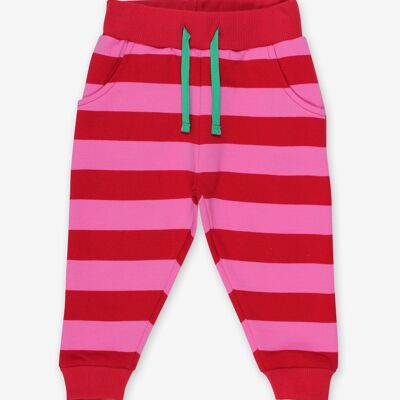 Pantaloni per bambini a righe in cotone biologico, strisce rosa e rosse