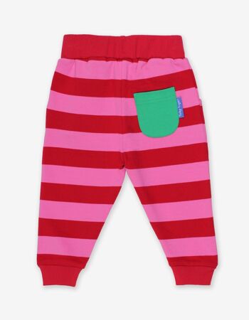 Pantalon bébé rayé en coton bio, rayures roses et rouges 2