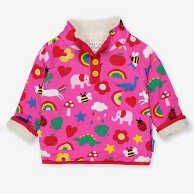 Sweatshirt with fleece lining made from organic cotton with a colorful print