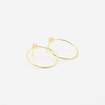 Women's hoop earrings: Moonstone, gold plated, large.   Hand made.   Imitation jewelry.   Spring.   Weddings, guests.