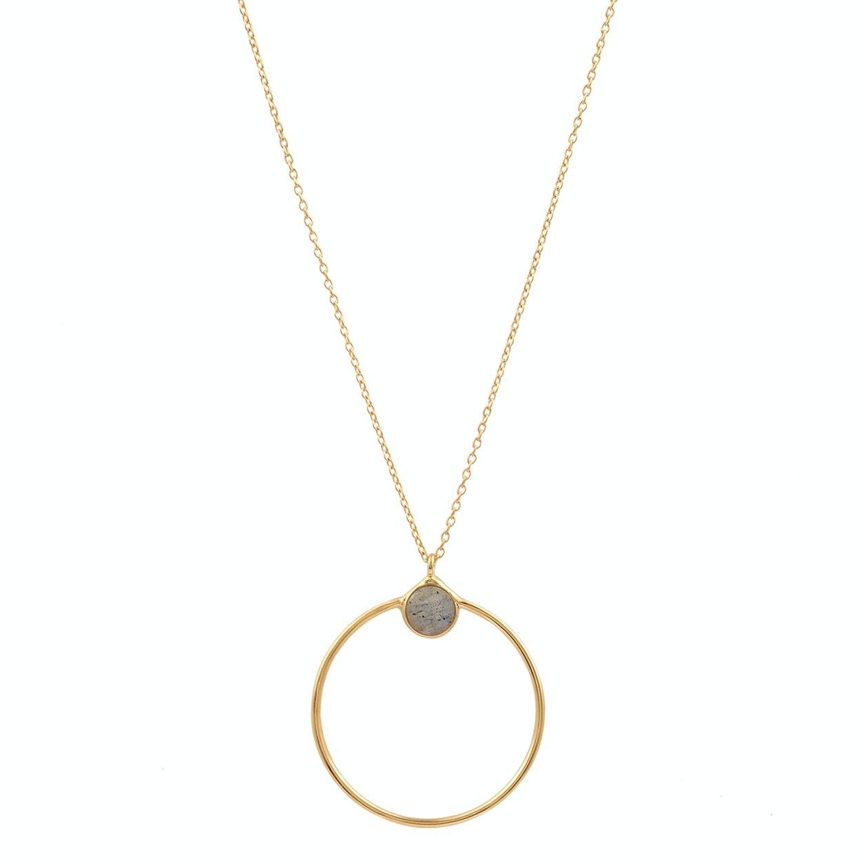 Ciondolo in pietra di luna, collana a cerchio. Placcato oro. Hande made. Bigiotteria. Matrimoni, ospiti.