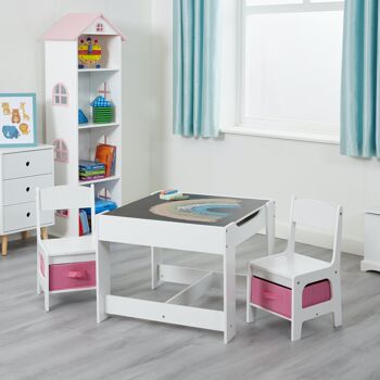 Table et chaises blanches pour enfants avec bacs de rangement roses 1