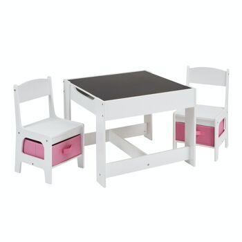 Table et chaises blanches pour enfants avec bacs de rangement roses 2