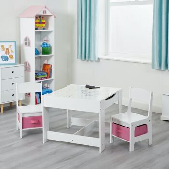 Table et chaises blanches pour enfants avec bacs de rangement roses 3