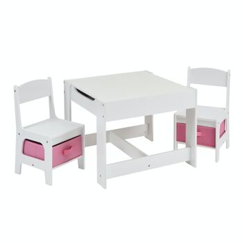 Table et chaises blanches pour enfants avec bacs de rangement roses 4