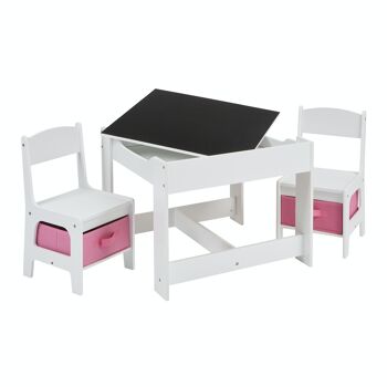 Table et chaises blanches pour enfants avec bacs de rangement roses 5