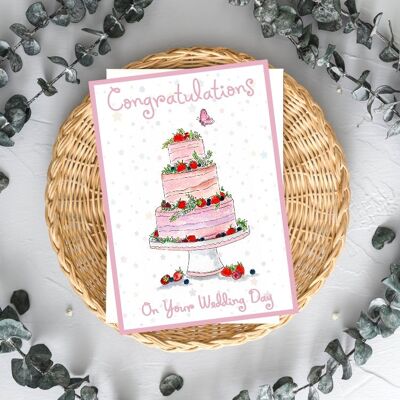 Carte de voeux de jour de mariage avec un cadeau de graines de fraises alpines