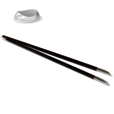 Juego de 1 palillos - ébano con descanso, diseño chino, 25 cm de largo