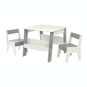 Ensemble de table et chaise de bibliothèque blanc et gris pour enfants 2