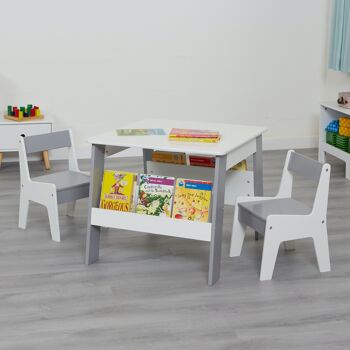 Ensemble de table et chaise de bibliothèque blanc et gris pour enfants 3