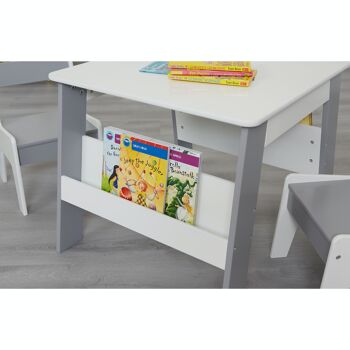 Ensemble de table et chaise de bibliothèque blanc et gris pour enfants 4