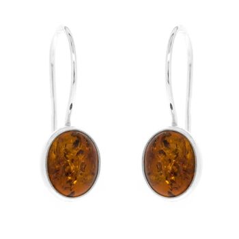 Boucles d'oreilles pendantes en ambre cognac classique avec boîte de présentation 1