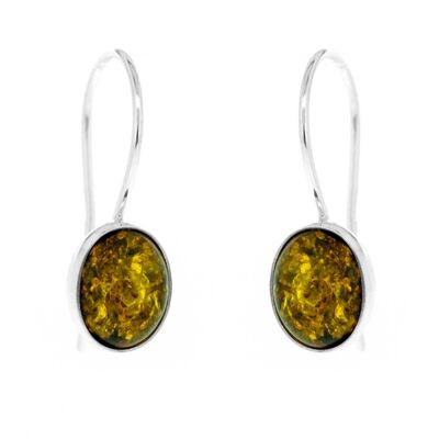 Boucles d'oreilles pendantes classiques en ambre vert avec boîte de présentation