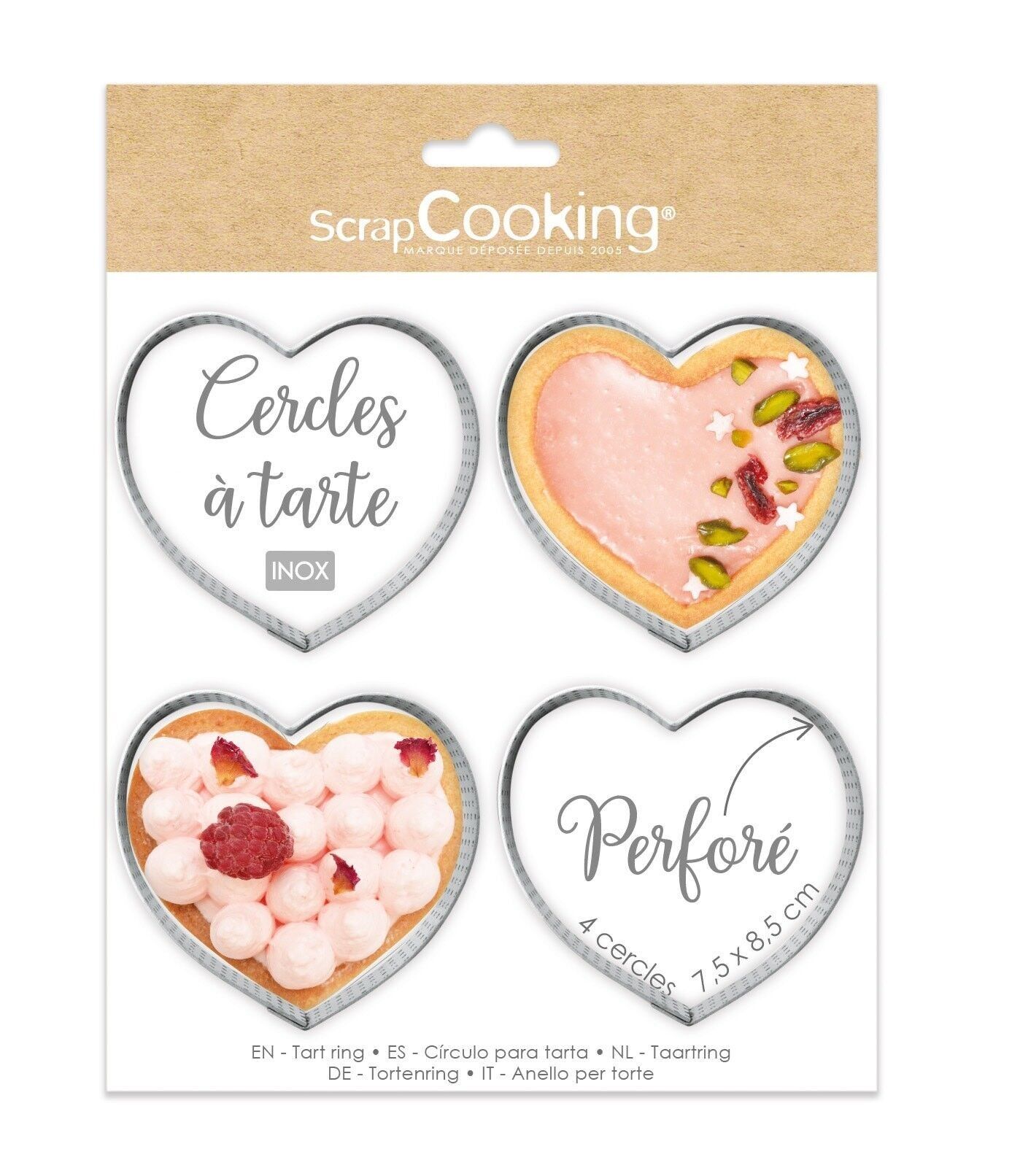 4 cerchi per torta singoli perforati a cuore 7,5 x 8,5 cm