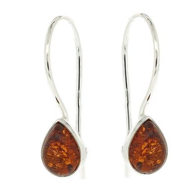 Boucles d'oreilles pendantes en ambre cognac classique en forme de larme avec boîte de présentation