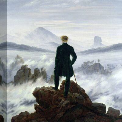 Impression sur toile : Caspar David Friedrich, Le vagabond au-dessus de la mer de brouillard