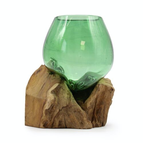 RBB-01 - Recycled Beer Bottles - Small Bowl on Wood - Sold in 1x unit/s per outer