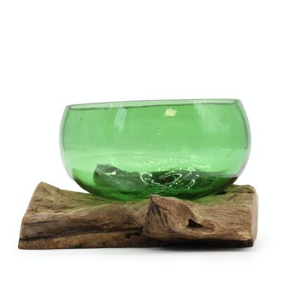 RBB-02 - Recycled Beer Bottles - Wide Bowl on Wood - Sold in 1x unit/s per outer
