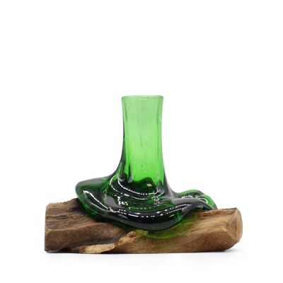 RBB-07 - Recycled Beer Bottles - Mini Flower Vase on Wood - Sold in 1x unit/s per outer